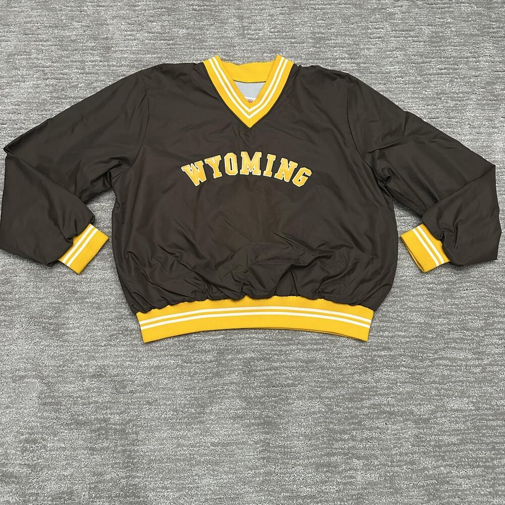 VTG Wyoming Cowboys Jacket Mens Large Brown Gold ullover Windbreaker UW Pokes